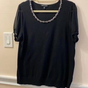 Black knit top with rhinestones